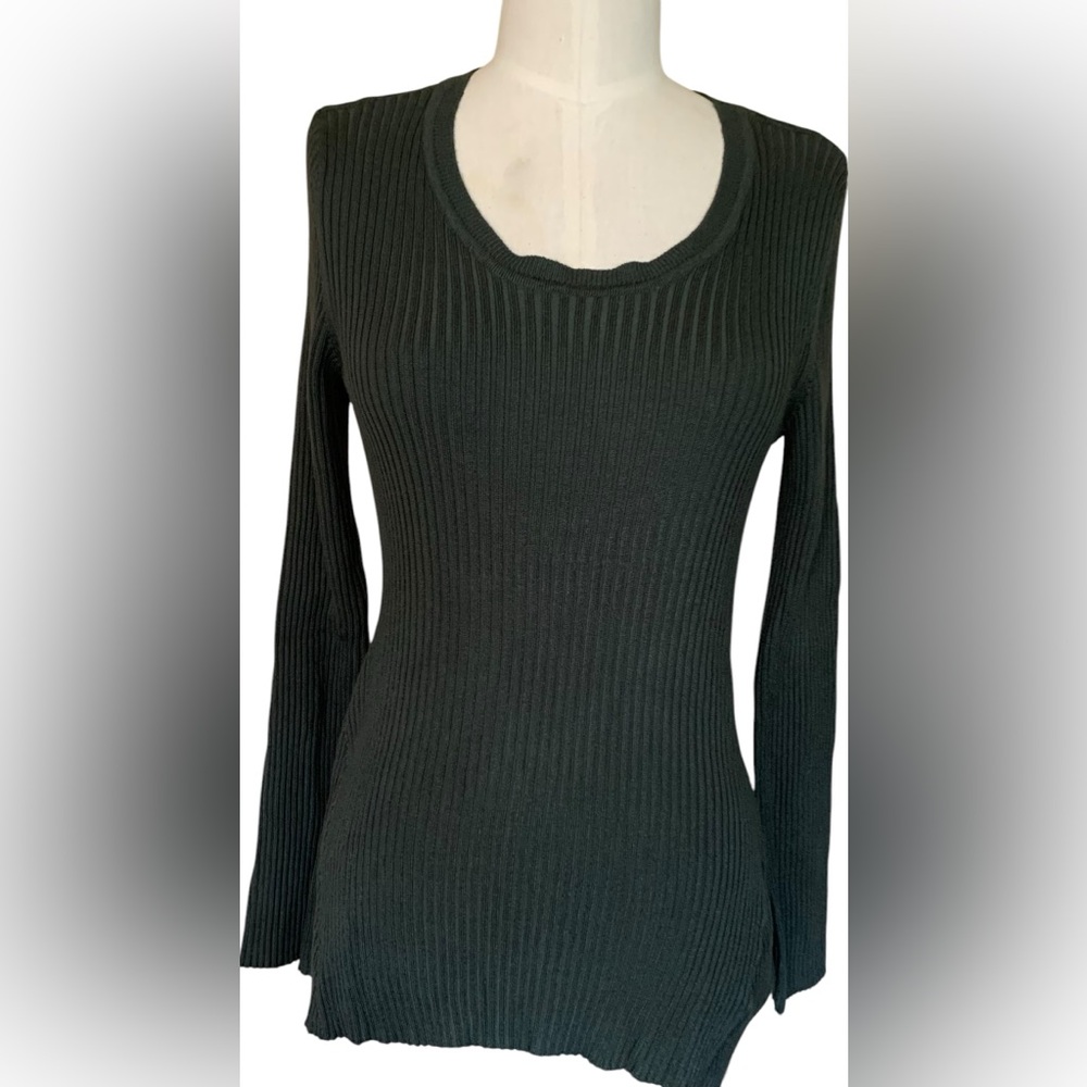 Style&co Petite Medium Dark Ivy Ribbed Pullover Sweater